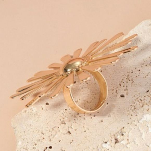 SOLD OUT Exaggerated Flower Ring In Gold Tone, Gold Metal Ring - Picture 2 of 9